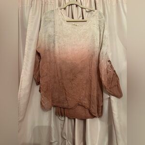 Giusy Italy silk-blend blouse top white pink ombré floral L large